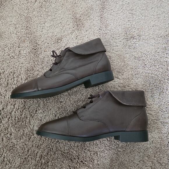 Vintage Brown Leather Ankle Booties Womens 8.5 Witchy Hobbit Boho Lace Up - Picture 4 of 9